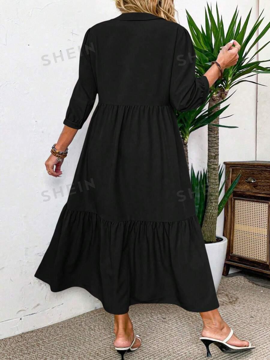 SHEIN CZARNA MAXI SUKIENKA RĘKAW 3/4 S06__46