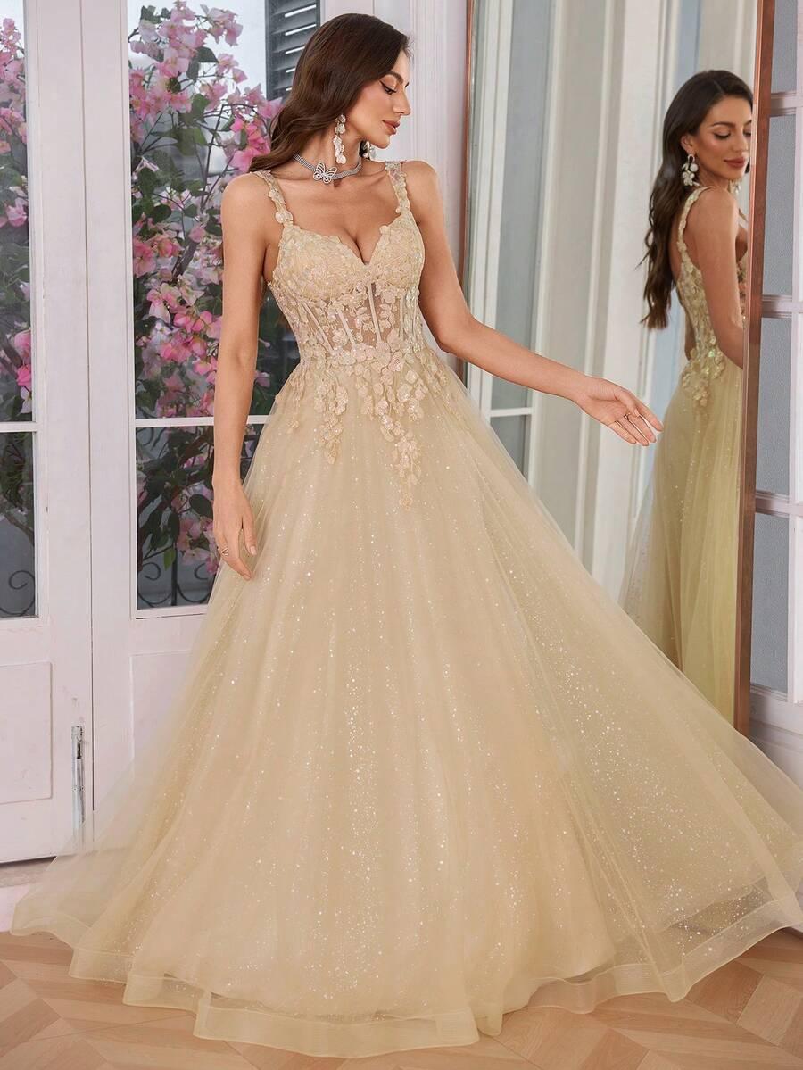 SHEIN MAXI SUKIENKA NA RAMIĄCZKACH ZDOBIENIA S06__XL