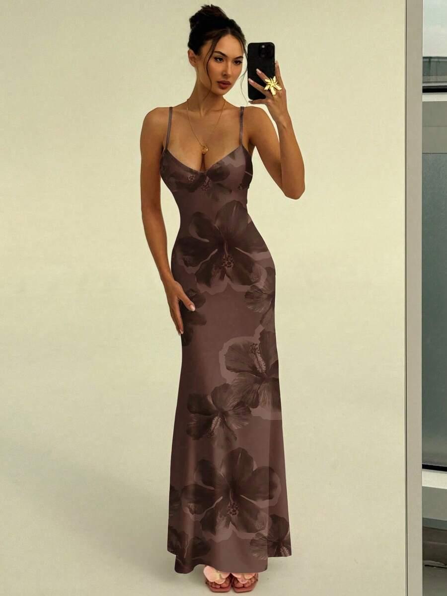 SHEIN BRĄZOWA MAXI SUKIENKA S06__M