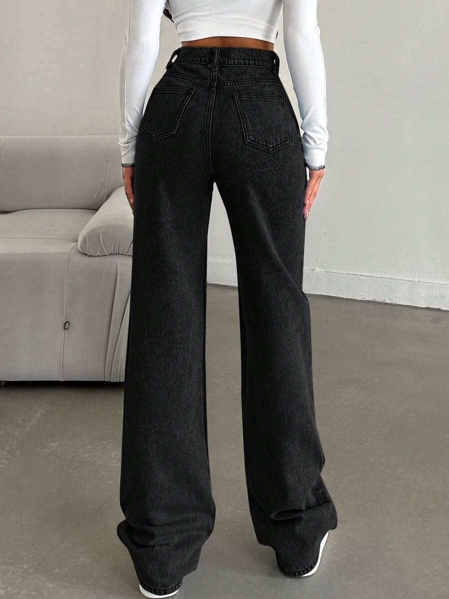 SHEIN CZARNE JEANSOWE SPODNIE WYSOKI STAN S06__M
