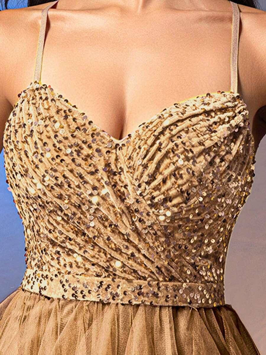 SHEIN BEŻOWA MAXI SUKIENKA TIUL ZDOBIENIE S06__L