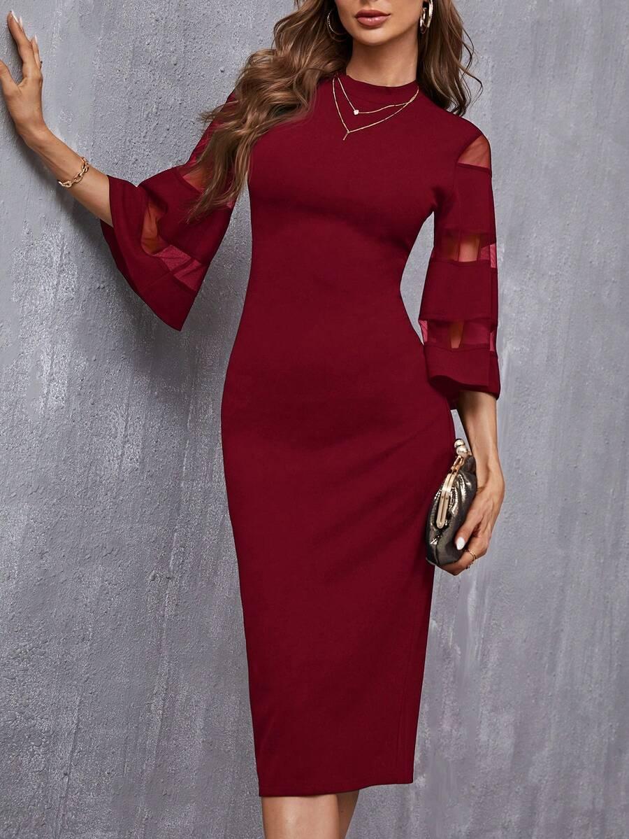 SHEIN BORDOWA MIDI SUKIENKA ŁĄCZENIE SIATECZKA S06__S