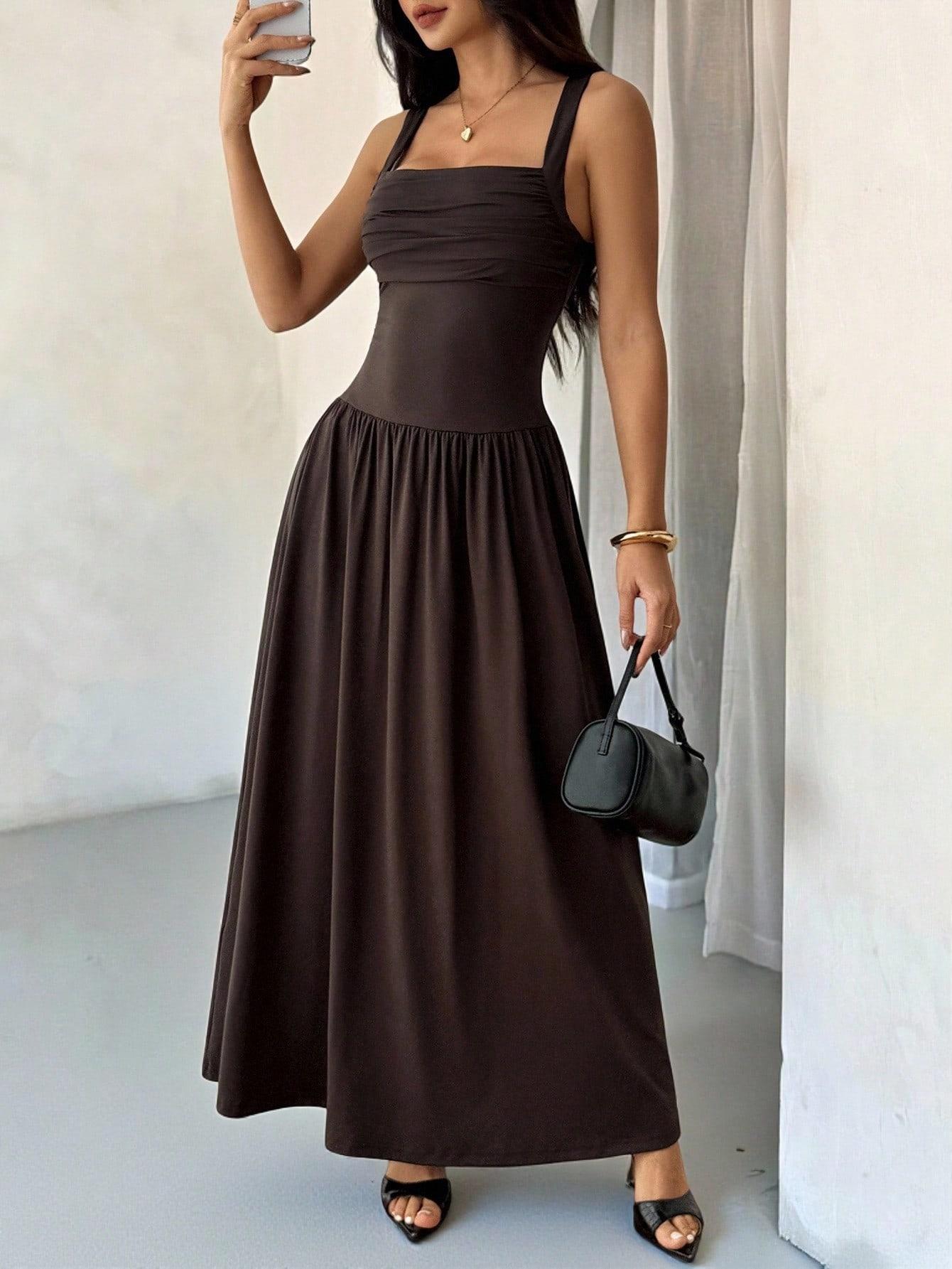 SHEIN BRĄZOWA MAXI SUKIENKA S06__S