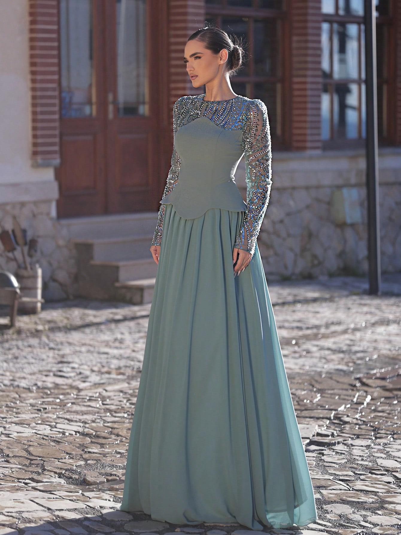 SHEIN NIEBIESKA MAXI SUKIENKA S06__L
