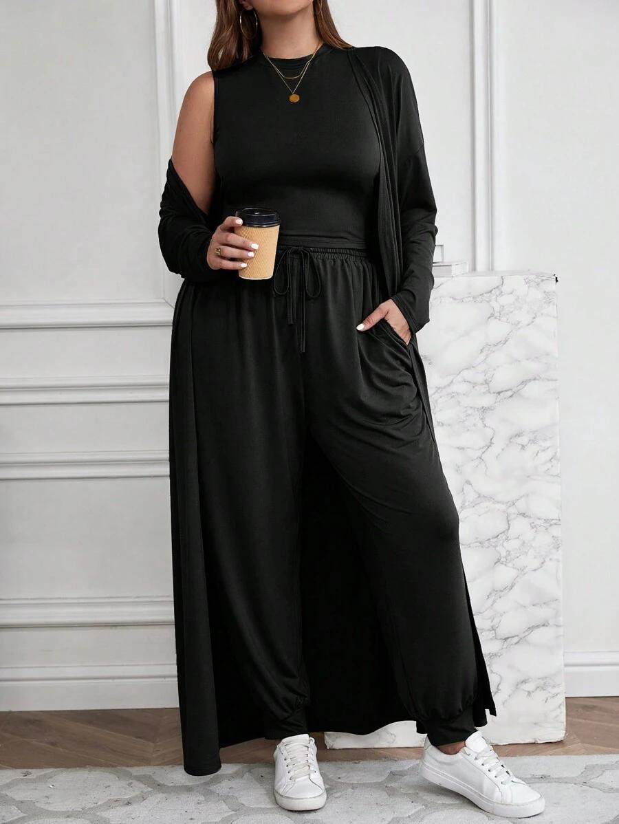 SHEIN 3-CZĘŚCIOWY KOMPLET TOP NARZUTKA SPODNIE PK01__XXL