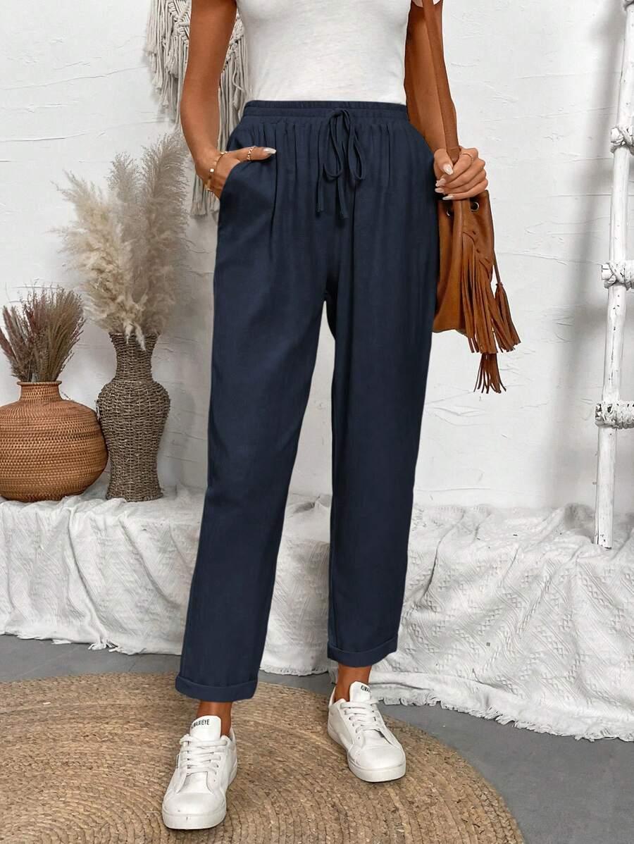 SHEIN GRANATOWE SPODNIE PROSTA NOGAWKA S06__S
