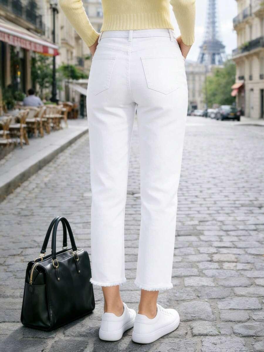 SHEIN KREMOWE JEANSY KIESZENIE S06__M