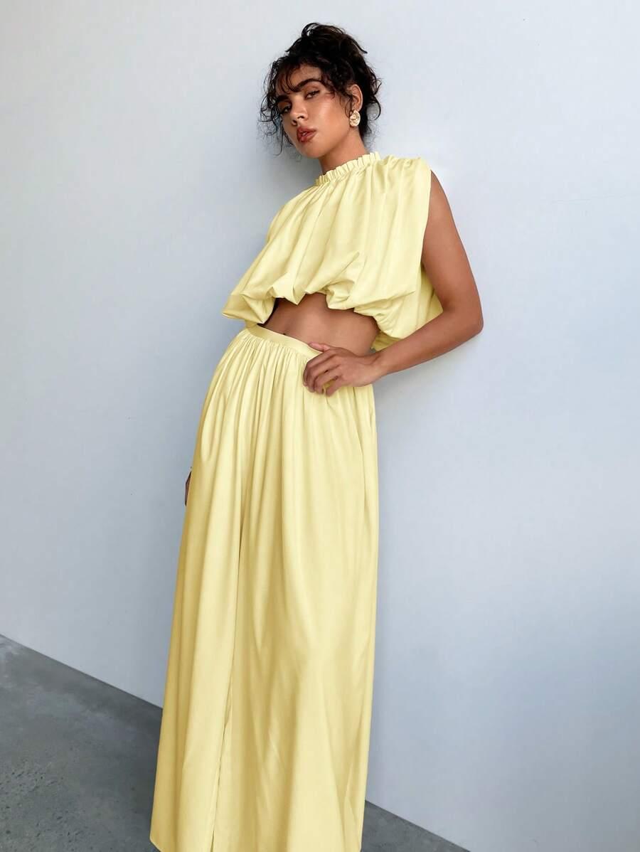 SHEIN ŻÓŁTA BLUZKA FALBANA S06__L