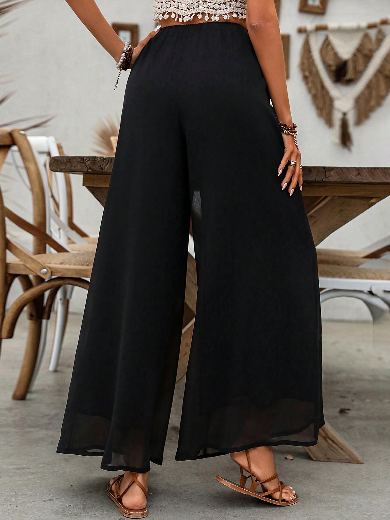 SHEIN CZARNE SZEROKIE SPODNIE S06__L