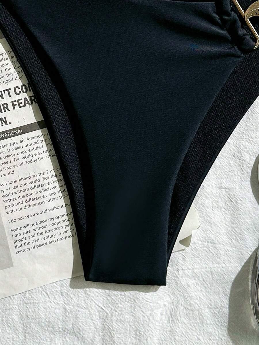 SHEIN CZARNY DÓŁ OD BIKINI ZDOBIENIE S09__L