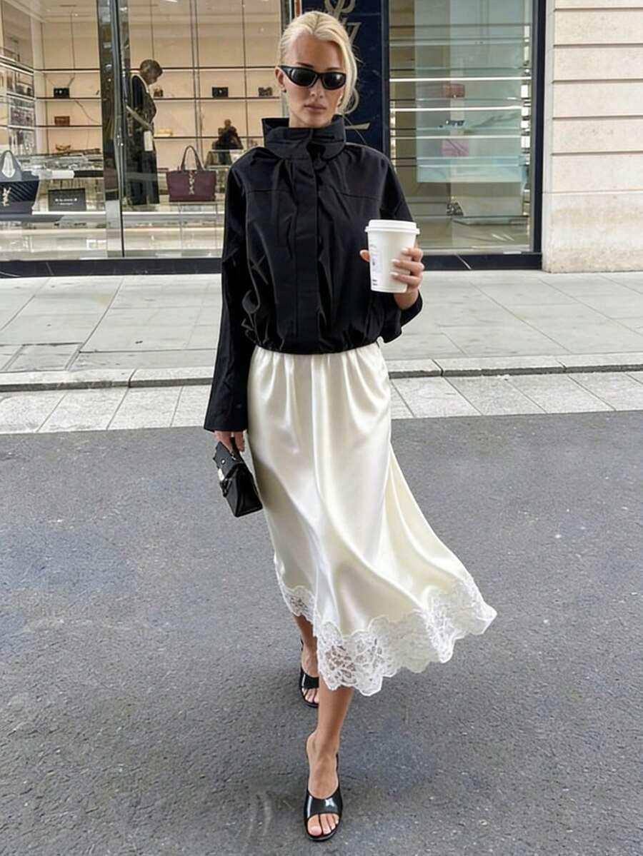 SHEIN SATYNOWA MIDI SPÓDNICA S06__M