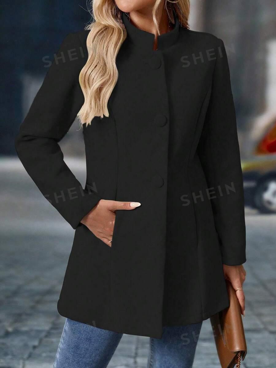 SHEIN CZARNY PŁASZCZ GUZIKI W01__XL