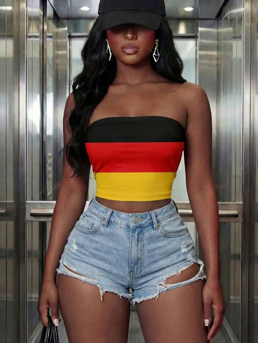 SHEIN CROP TOP BEZ RĘKAWÓW TUBA FLAGA NIEMCY PK01__S