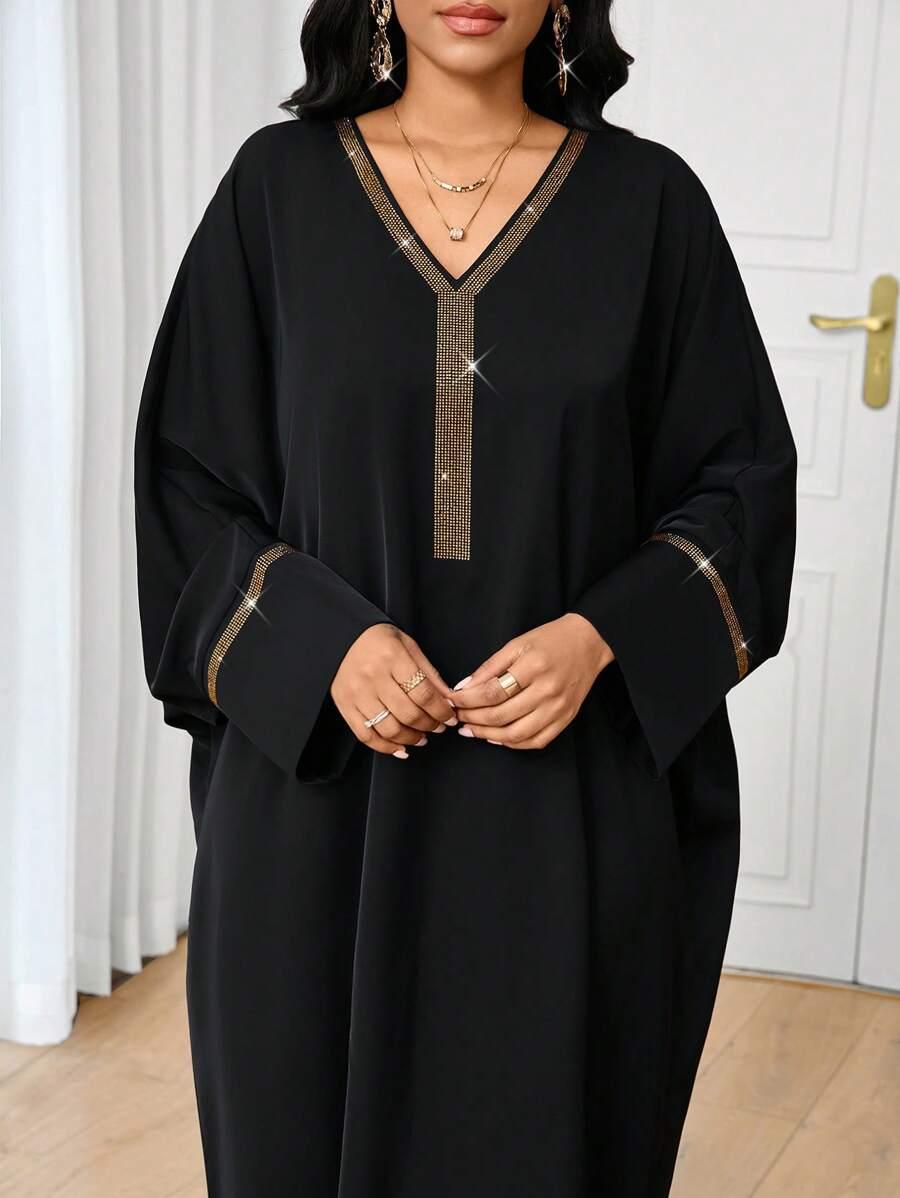SHEIN CZARNA MAXI SUKIENKA ZDOBIENIE S06__L