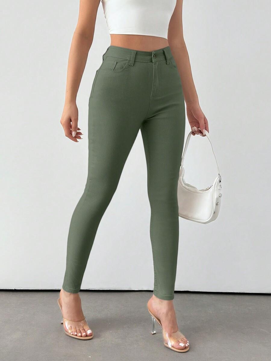 SHEIN ZIELONE SPODNIE JEANS RURKI S06__XS