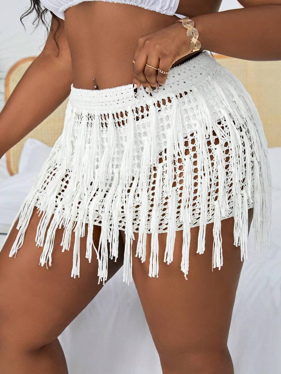 SHEIN BIAŁA SPÓDNICA FRĘDZLE S06__48