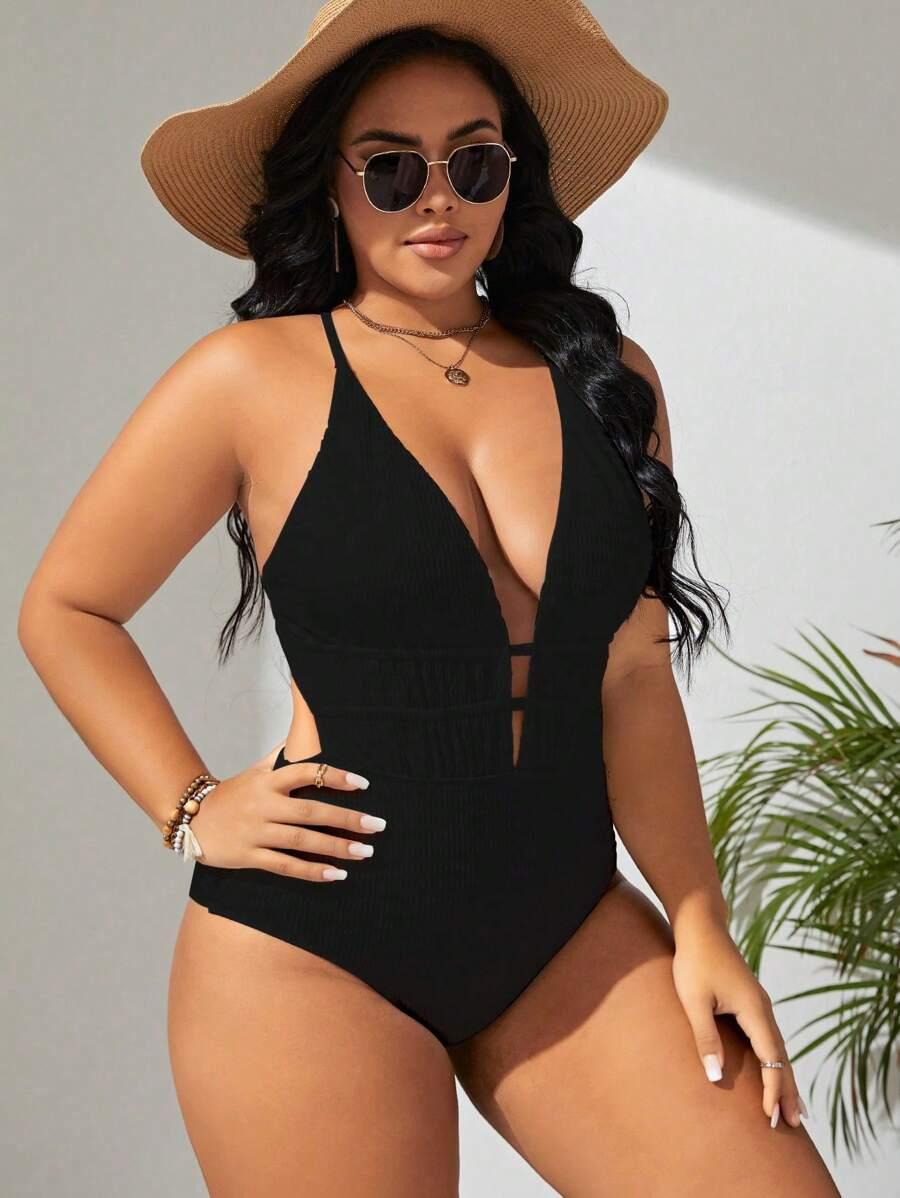 SHEIN CZARNY STRÓJ KĄPIELOWY TEKSTURA S09__XXL