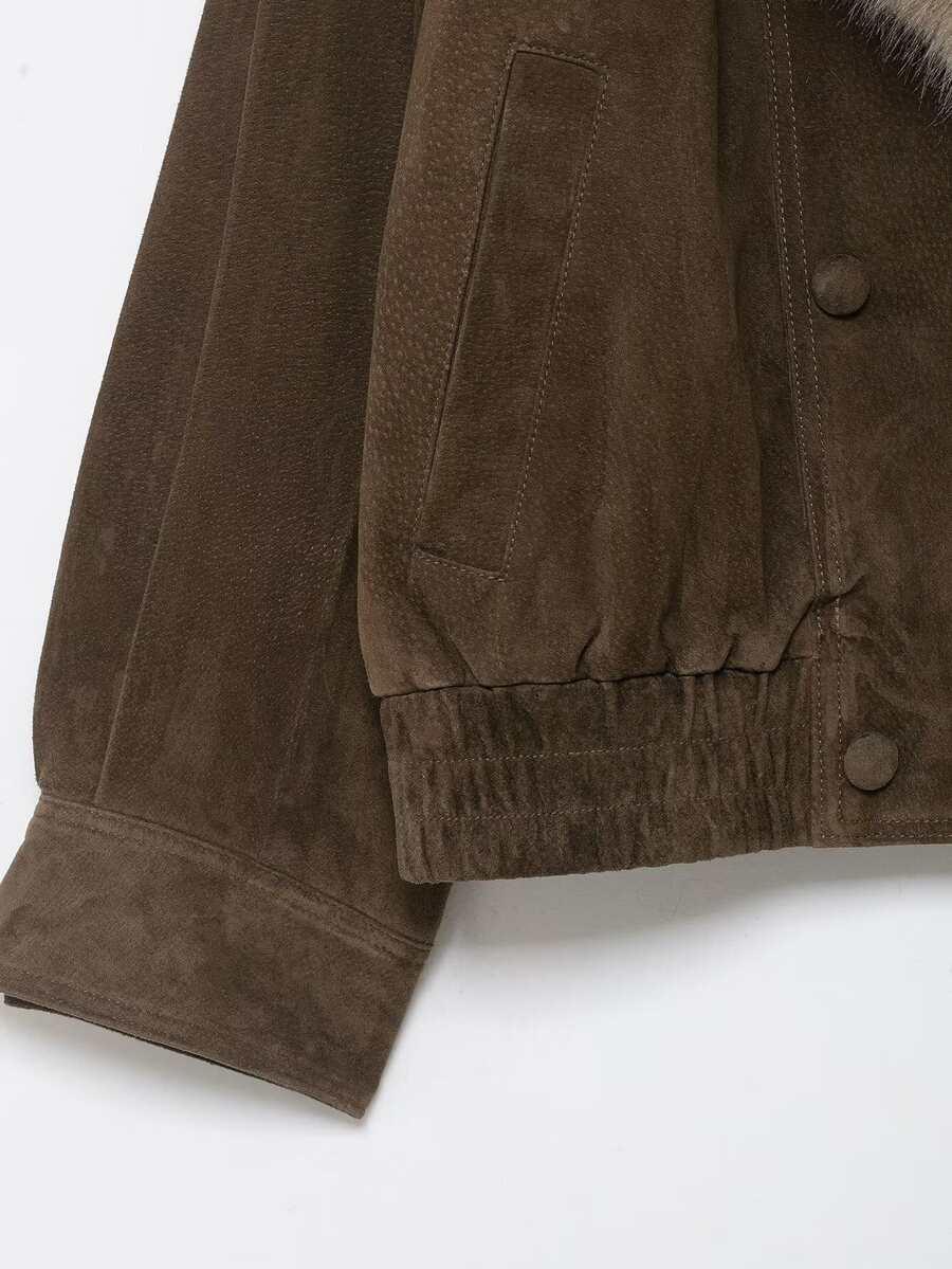 SHEIN ZIELONA KURTKA SZTUCZNE FUTRO W01__M