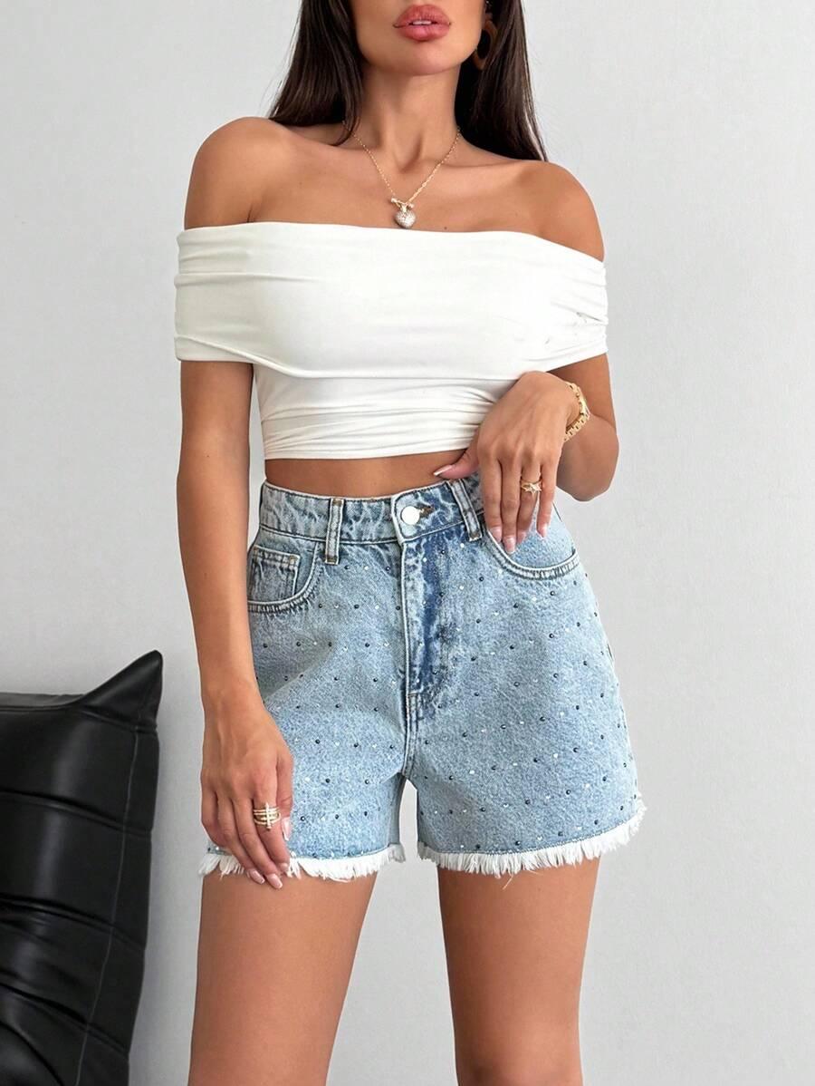 SHEIN NIEBIESKIE SPODENKI JEANS ZDOBIENIA S06__S