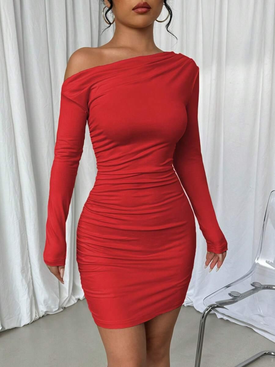 SELIANNE CZERWONA MINI SUKIENKA MARSZCZENIA PK01__M