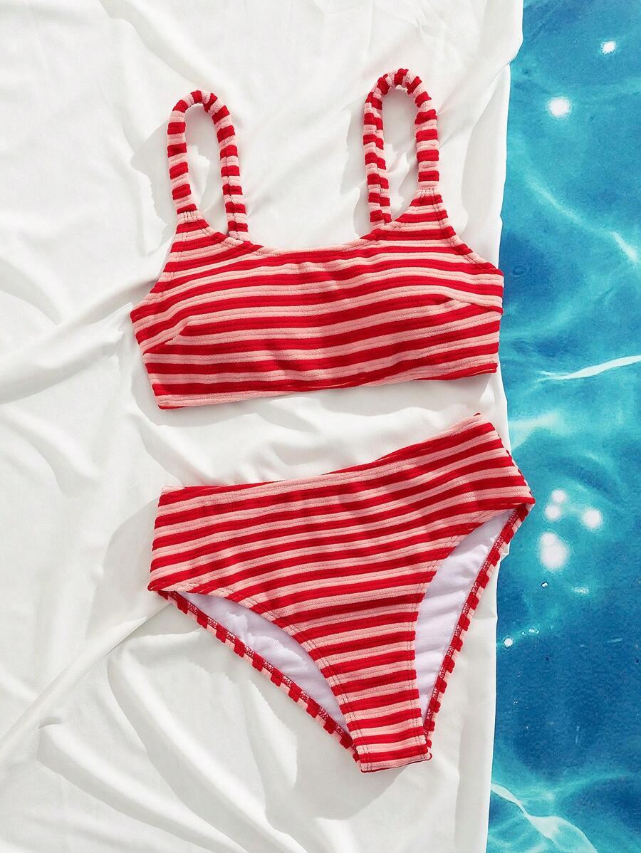SHEIN DWUCZĘŚCIOWY STRÓJ KĄPIELOWY PASKI S06__L