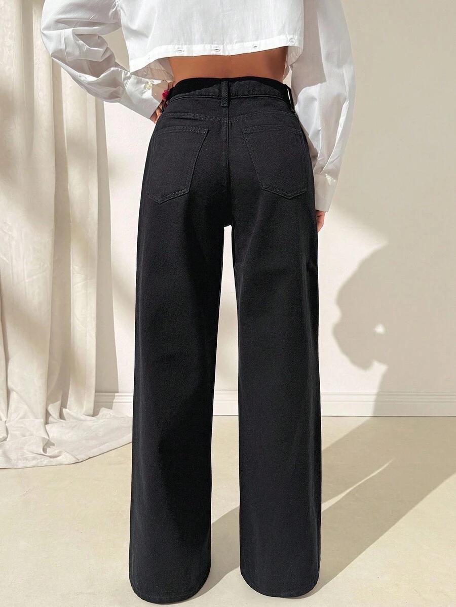 EURMUSE CZARNE SPODNIE JEANS KONTRAST S06__M