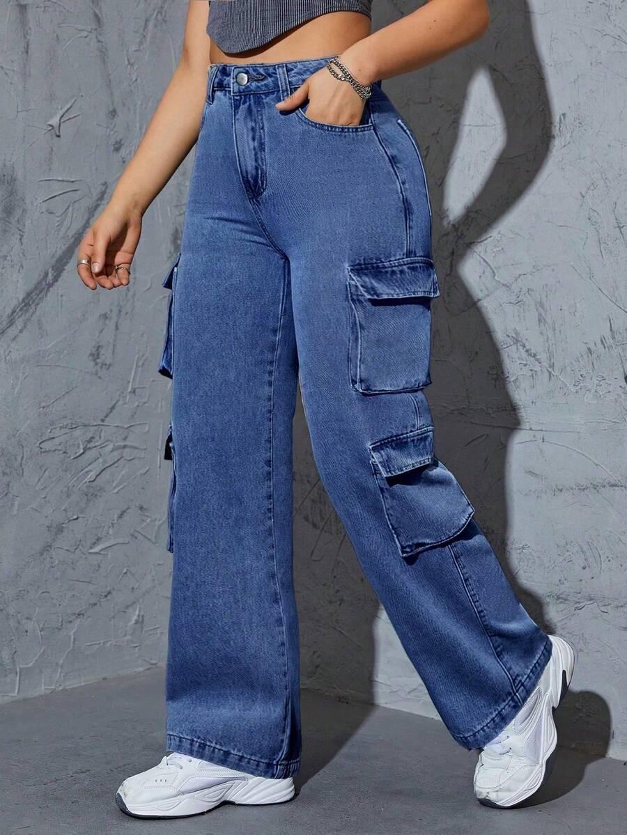 SHEIN NIEBIESKIE SPODNIE JEANS KIESZENIE S06__48