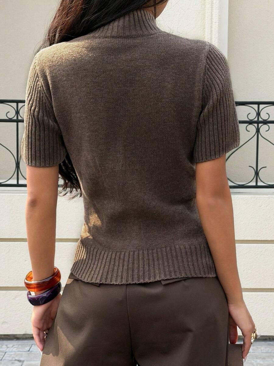 SHEIN BRĄZOWY SWETER KRÓTKI RĘKAW S06__XS