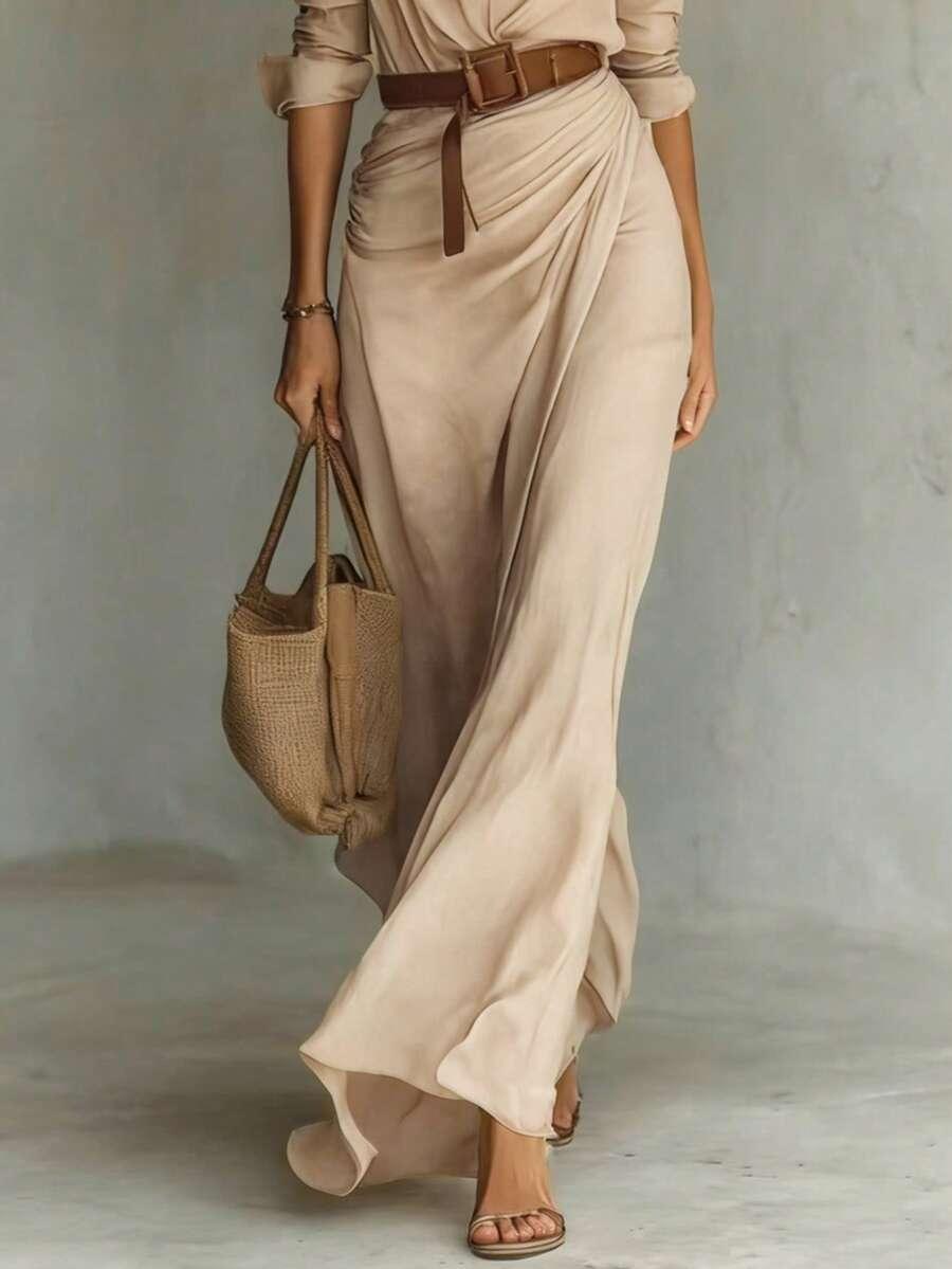 SHEIN BEŻOWA MAXI SUKIENKA S06__M