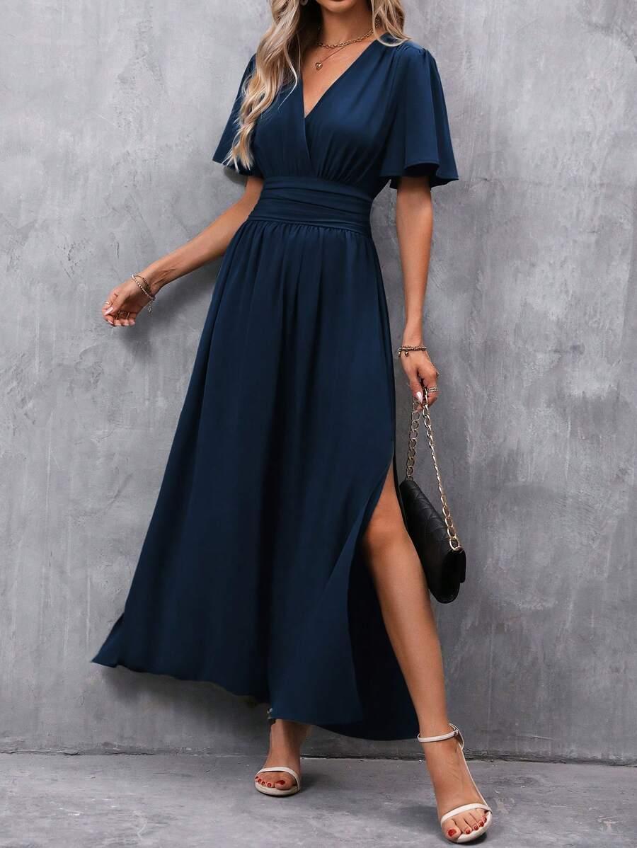 SHEIN GRANATOWA SATYNOWA SUKIENKA ROZCIĘCIE S06__46