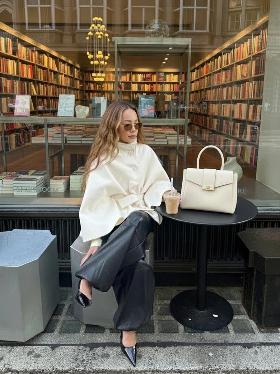 SHEIN KREMOWY KRÓTKI PŁASZCZ S06__M