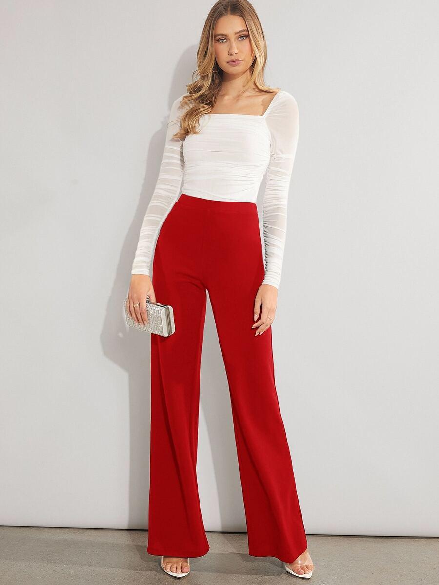 SHEIN CZERWONE SPODNIE WYSOKI STAN S06__M