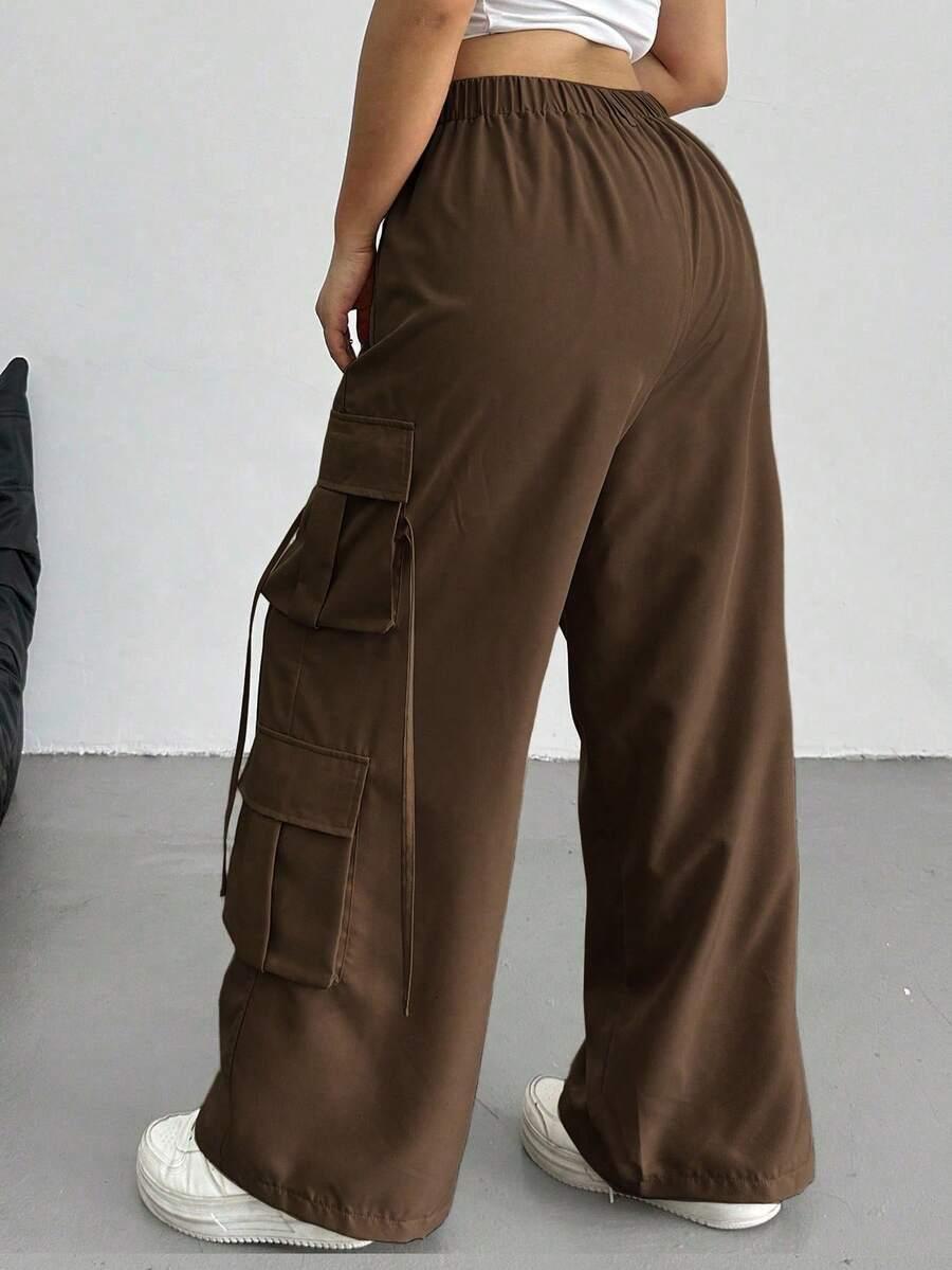 SHEIN BRĄZOWE SPODNIE KIESZENIE S06__48