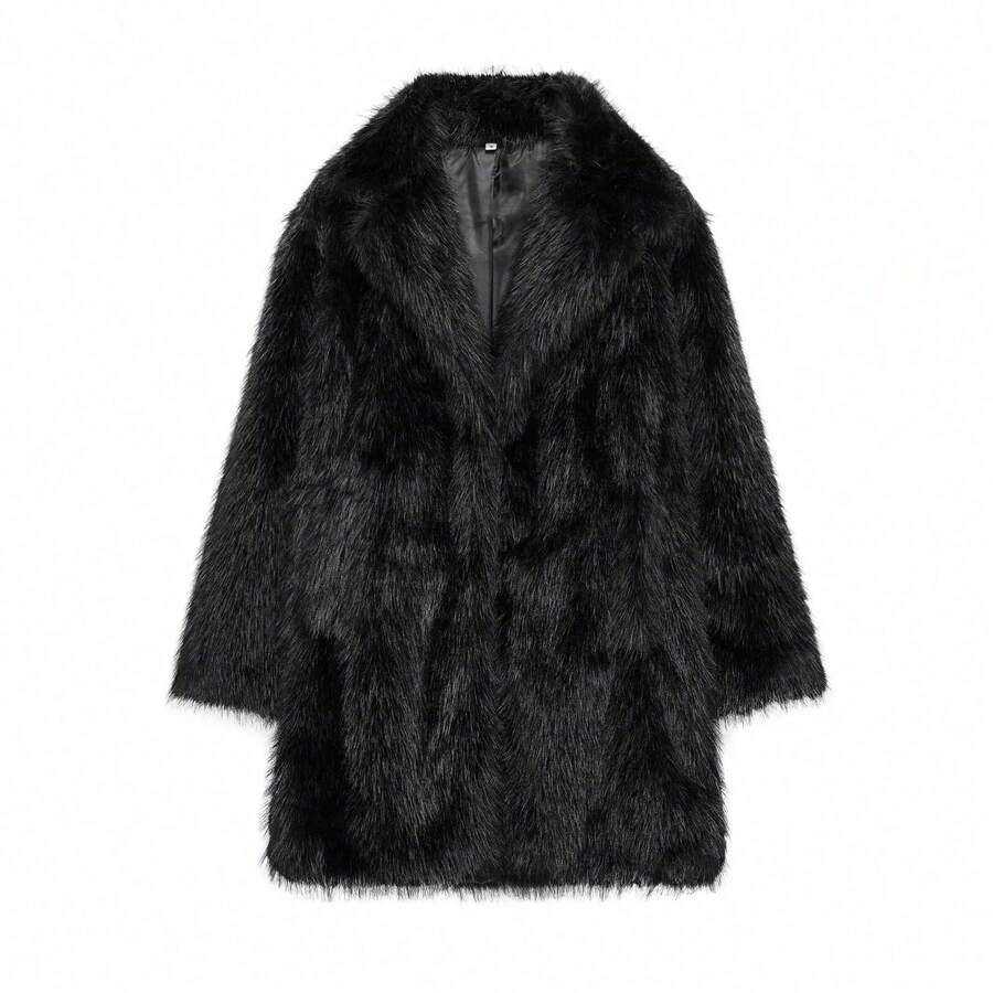 SHEIN CZARNE SZTUCZNE FUTRO W01__L