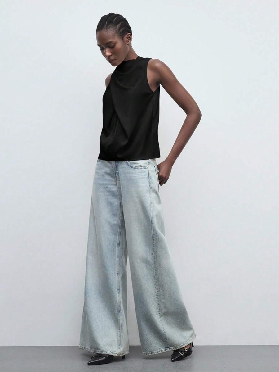 SHEIN CZARNA SATYNOWA BLUZKA S06__M