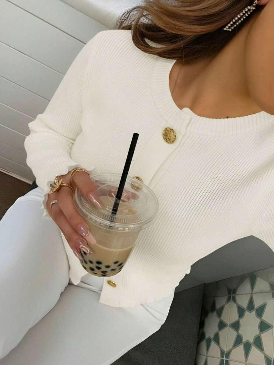 SHEIN KREMOWY SWETER GUZIKI S06__M