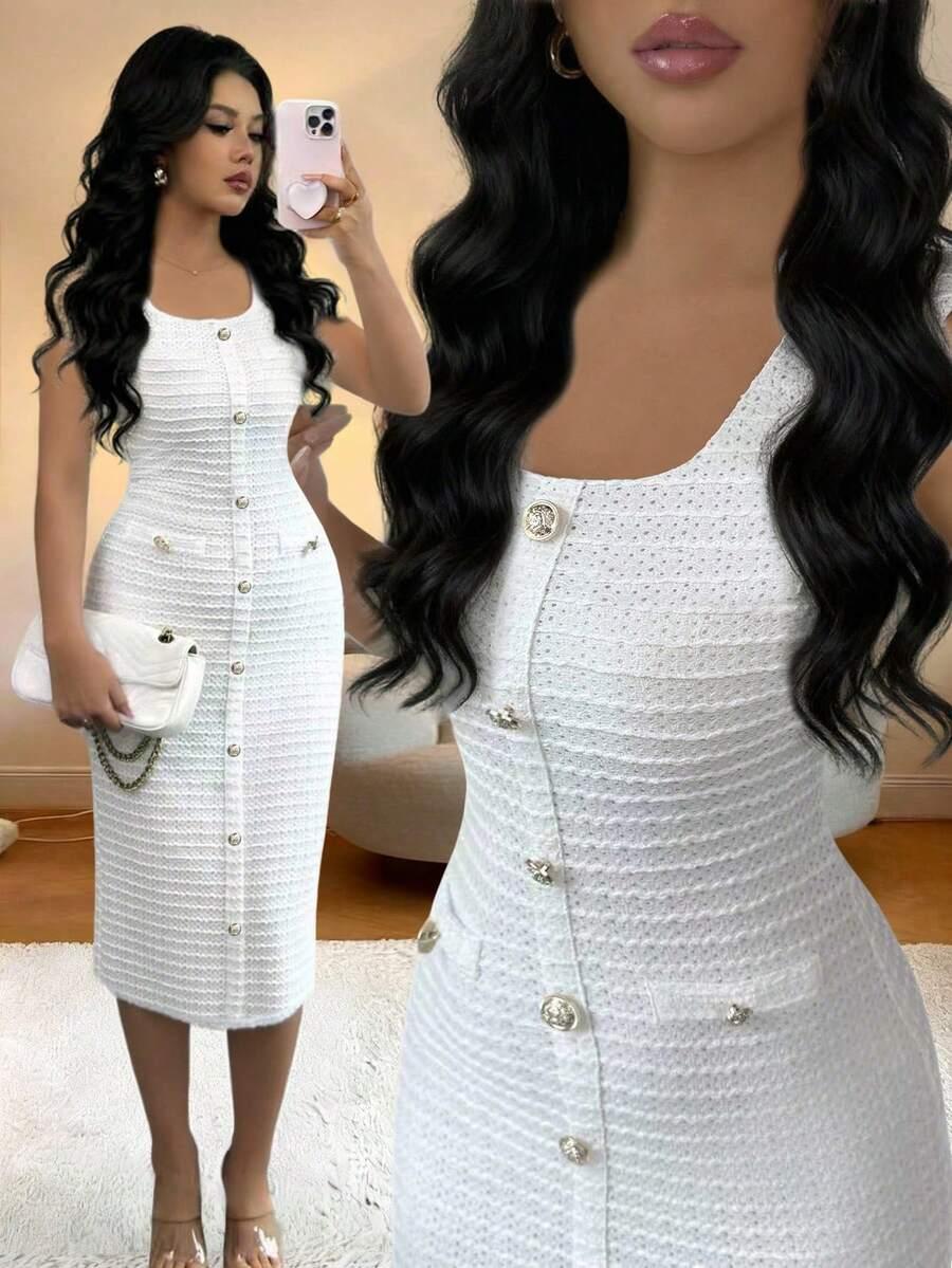 SHEIN BIAŁA MIDI SUKIENKA S06__S