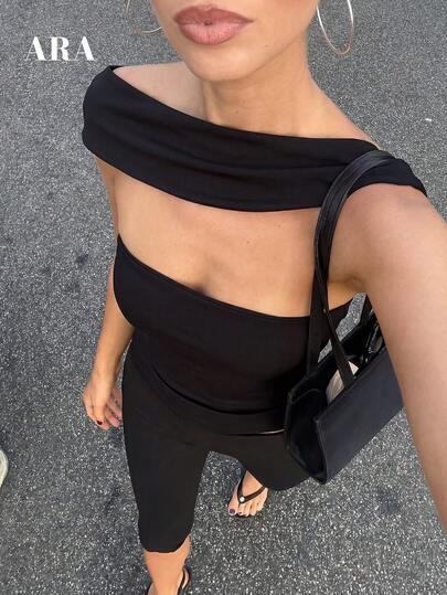 SHEIN CZARNY TOP ODKRYTE RAMIONA S09__L