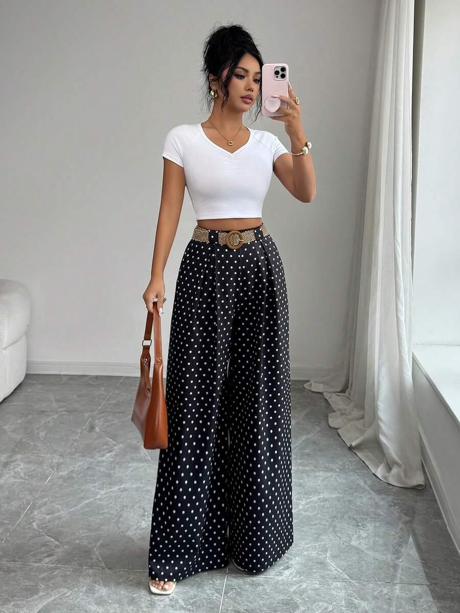 SHEIN CZARNE SPODNIE GROSZKI S06__M