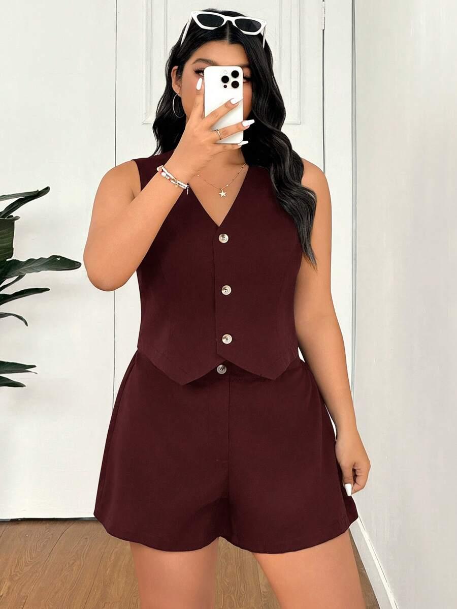 SHEIN BORDOWY KOMPLET SPODENKI KAMIZELKA S06__46