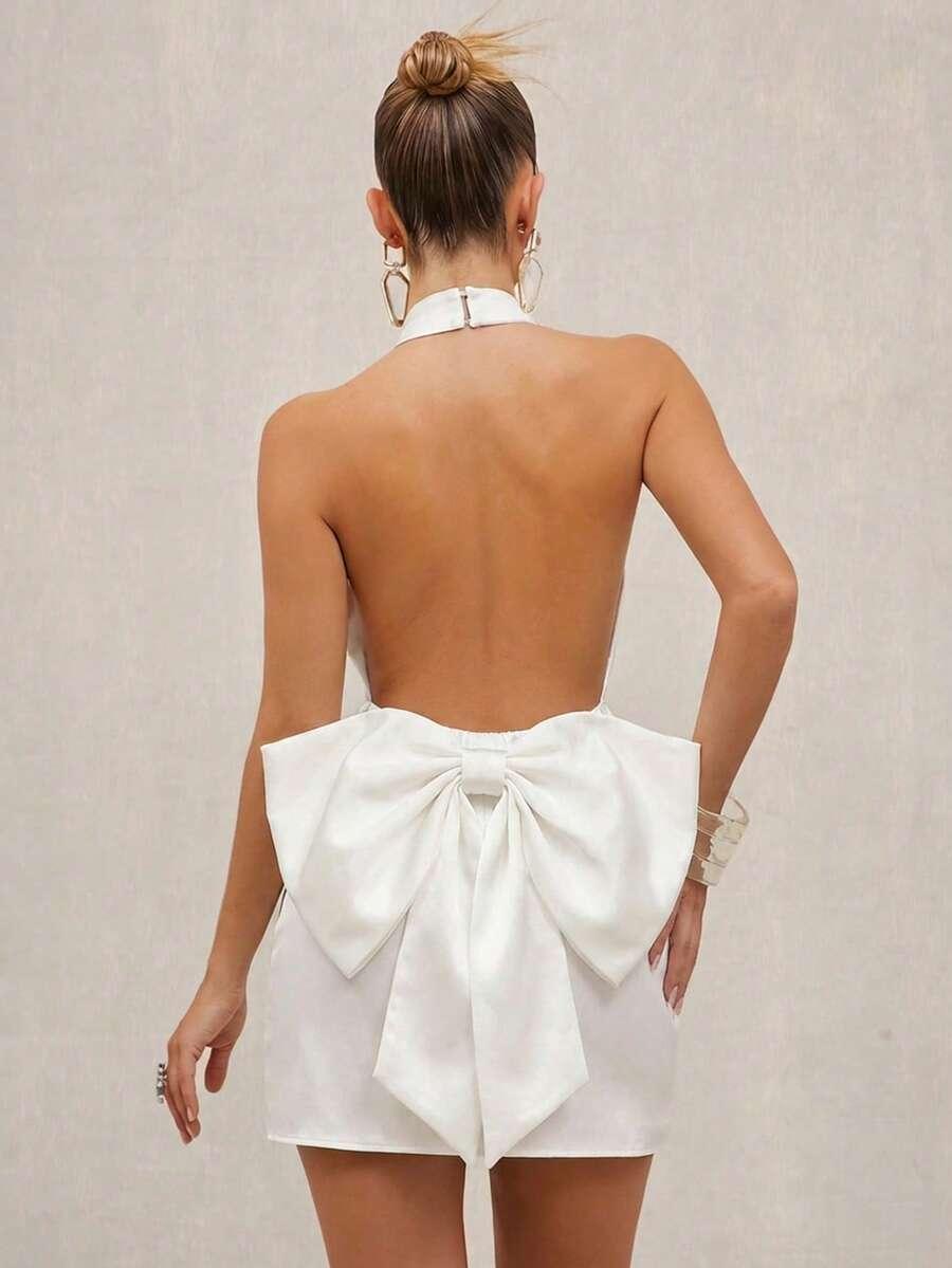 SHEIN MINI SUKIENKA ODKRYTE PLECY ZDOBIENIE KOKARDA S09__L