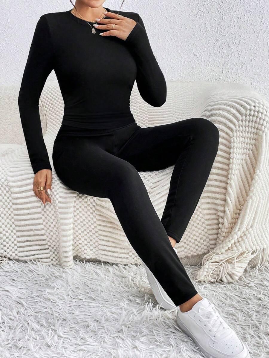 CHIQUEASE CZARNY OCIEPLANY KOMPLET BLUZKA LEGGINSY PK01__XL