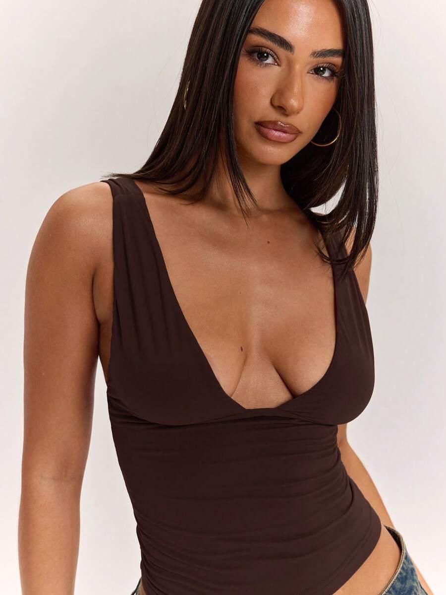 SHEIN BRĄZOWY TOP NA RAMIĄCZKACH S09__S