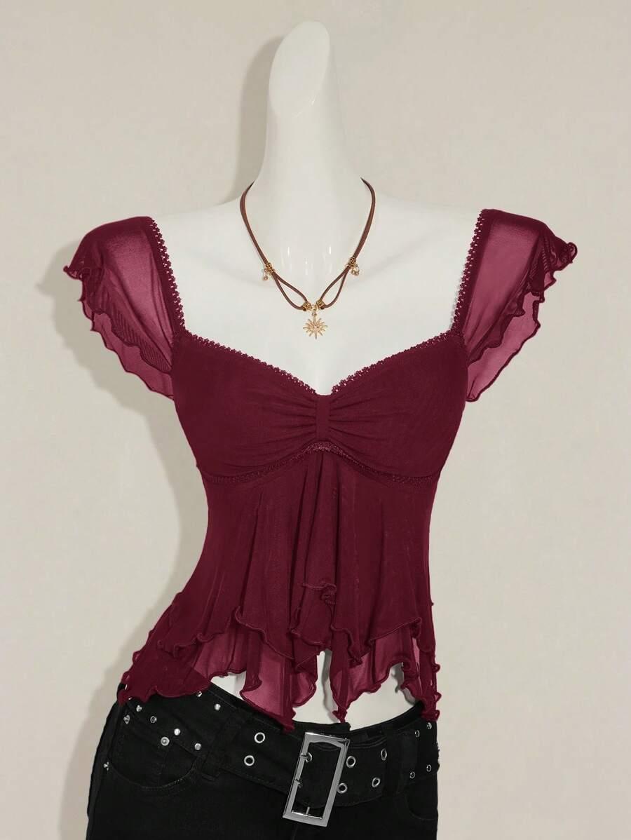 SHEIN CZERWONY TOP KRÓTKI RĘKAW S06__S