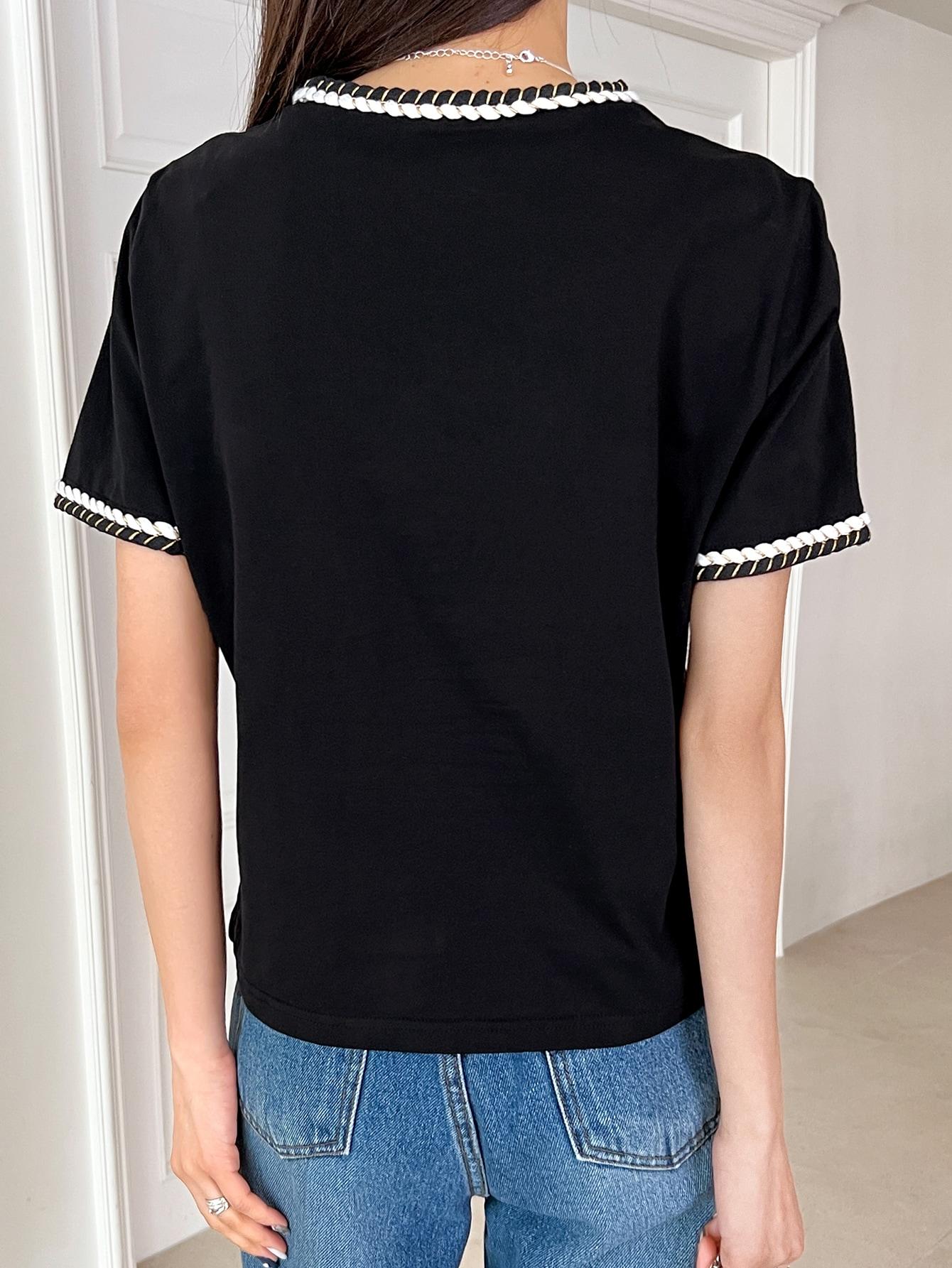 SHEIN CZARNY T-SHIRT KONTRAST S06__M