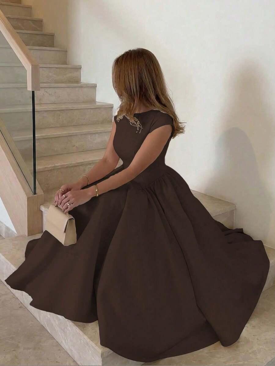 SHEIN BRĄZOWA SUKIENKA KRÓTKI RĘKAW S06__XS