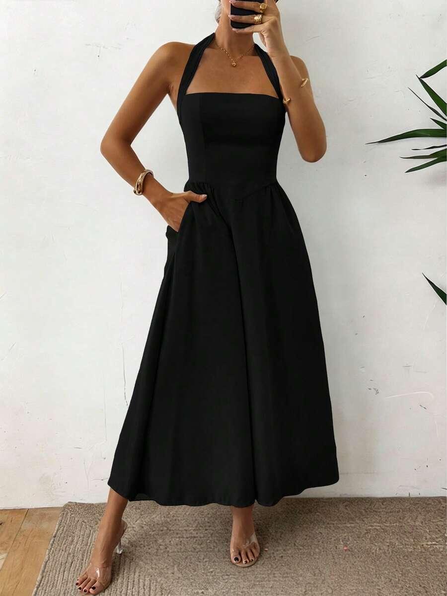 SHEIN CZARNA MIDI SUKIENKA S06__L