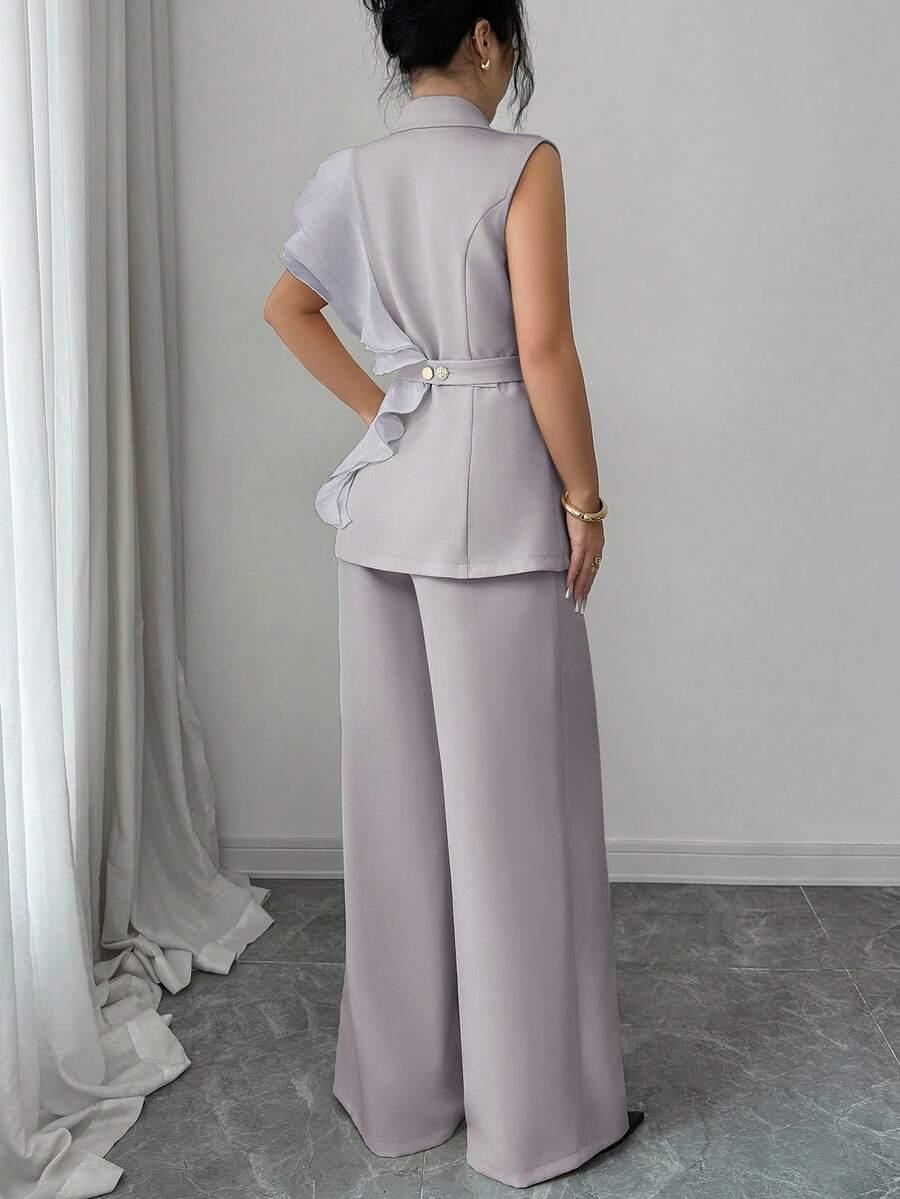 SHEIN KOMPLET BLUZKA ORGANZA PROSTE SPODNIE S06__L
