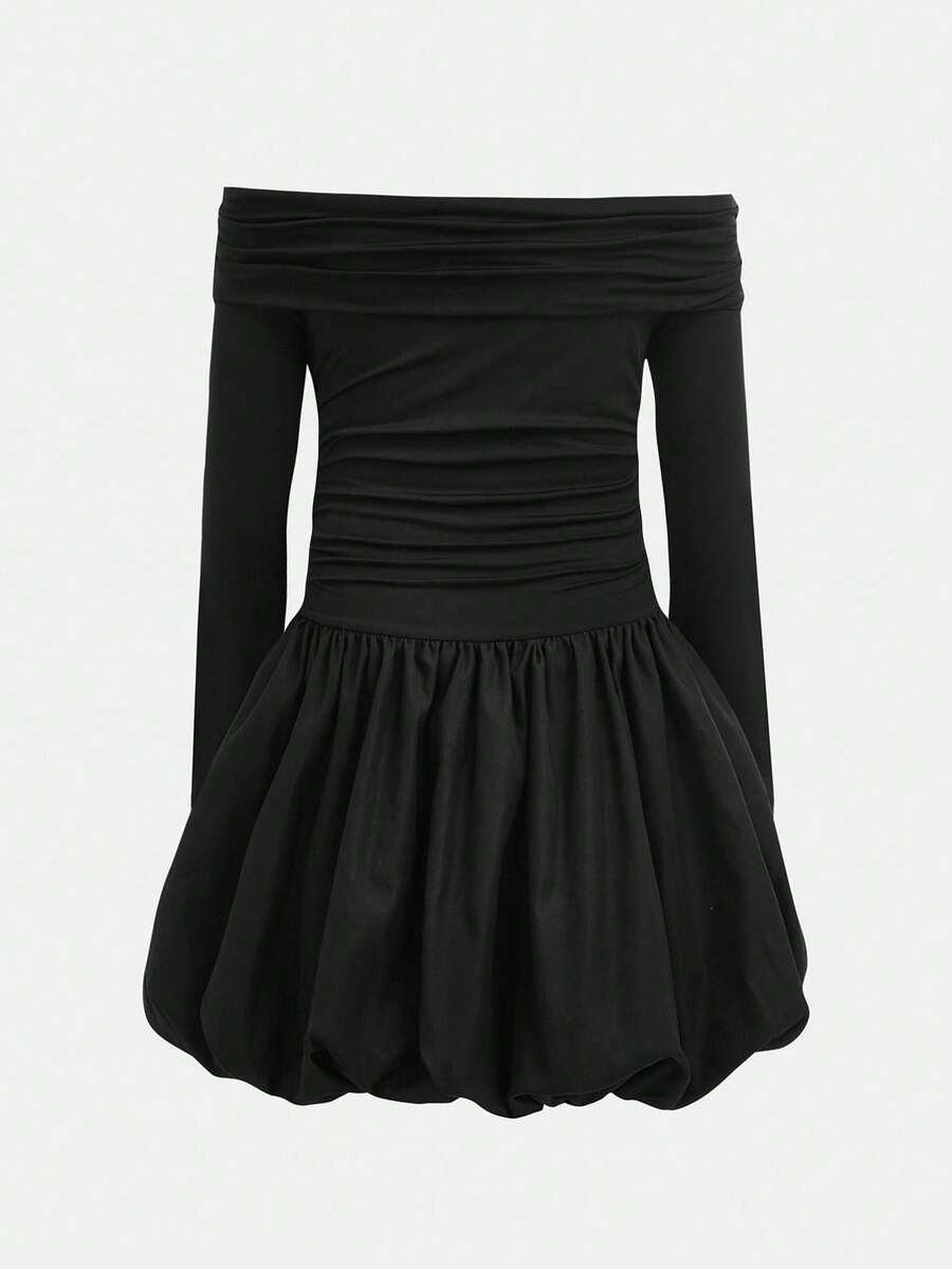 SHEIN CZARNA SUKIENKA ODKRYTE RAMIONA S06__104-110