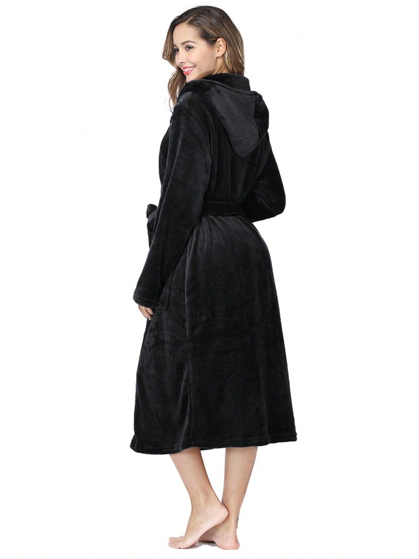SHEIN CZARNY SZLAFROK KIESZENIE S06__L